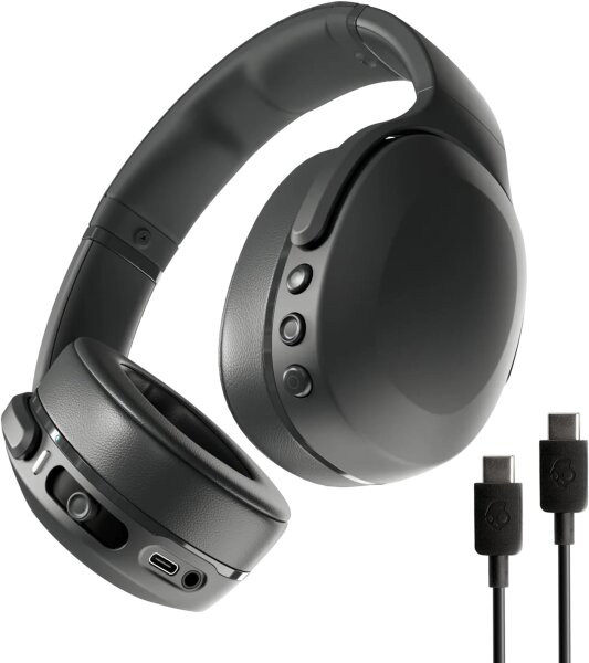 Skullcandy Crusher Evo Over-Ear Bluetooth-Kopfhörer, Modell Evo, kabellos, mit USB-C-Ladekabel, individuell einstellbarem Bass, Geräuschisolierung, 40h Akkulaufzeit, faltbar, Farbe Schwarz