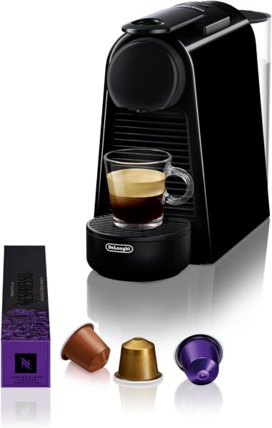 De’Longhi Essenza Mini EN85.B coffee capsule machine, black, 19 bar pressure, 0.6l tank, compact, for espresso & lungo, space-saving, intense coffee enjoyment