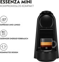 De’Longhi Essenza Mini EN85.B coffee capsule machine, black, 19 bar pressure, 0.6l tank, compact, for espresso & lungo, space-saving, intense coffee enjoyment
