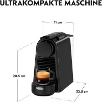 De’Longhi Essenza Mini EN85.B coffee capsule machine, black, 19 bar pressure, 0.6l tank, compact, for espresso & lungo, space-saving, intense coffee enjoyment