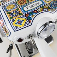 Ariete Espresso Positano, model no., espresso machine, 15 bar pressure, compact, milk frother, removable water tank, easy operation, modern design, ideal for aromatic espresso at home