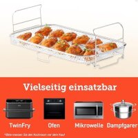 Cosori Zubehör Backgitter, Modellnr. Dual Blaze TwinFry 10L, Zubehör für Heißluftfritteuse, stapelbar, spülmaschinenfest, Edelstahl 304, ideal für Pommes & Hähnchenflügel, multifunktional, 36,8x18,8cm