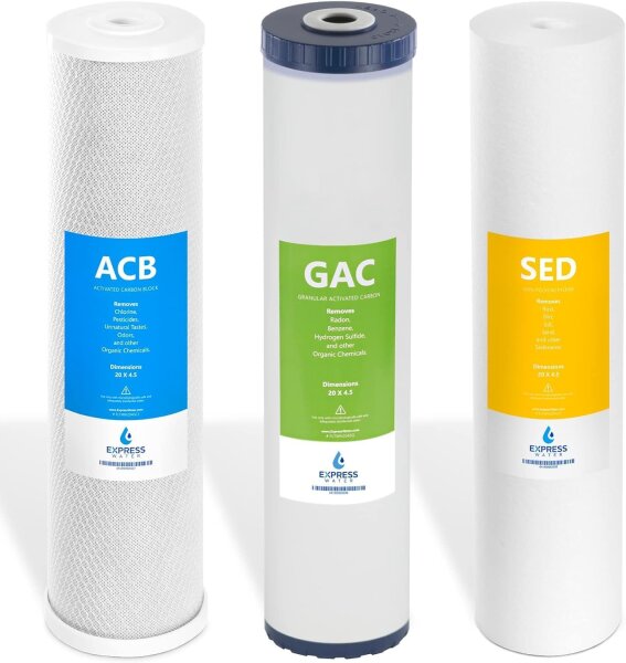 Express Water FLTWH2045CGS1 Water Filter Set, 3-Pack, Complete Home System, Replacement Filters, White, Easy Installation, Effective Filtration, Durable, Compatible with Many Systems, Reliable Water Purification