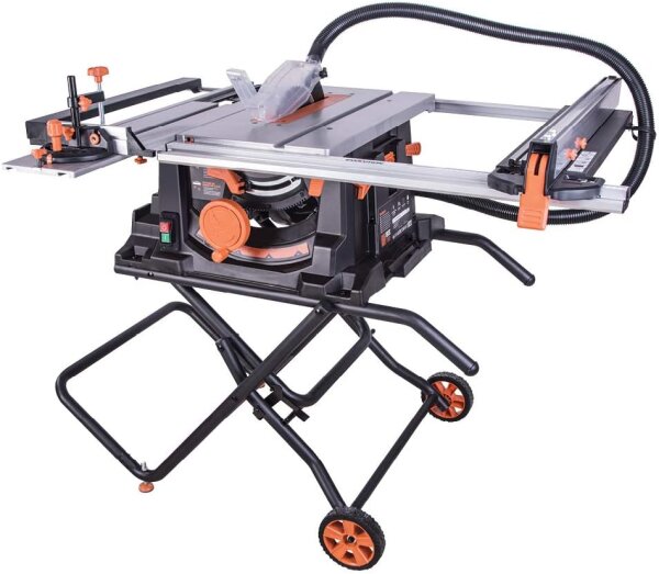 Evolution Power Tools Rage 5-S table saw, 1500W, Ø255mm, cuts steel, aluminum, wood with nails, height-adjustable saw blade, bevel function, stable base, versatile for precise cuts