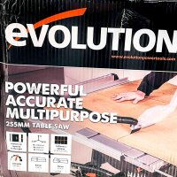 Evolution Power Tools Rage 5-S table saw, 1500W, Ø255mm, cuts steel, aluminum, wood with nails, height-adjustable saw blade, bevel function, stable base, versatile for precise cuts