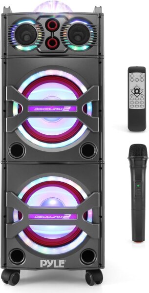 Pyle Bluetooth-PA-Lautsprecher 2000W, tragbar, Outdoor-PA-System, Mikrofon-Eingang, Party-LEDs, USB/SD-Player, AUX/RCA, FM-Radio, kraftvoller Sound, ideal für Events und Partys