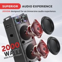 Pyle Bluetooth-PA-Lautsprecher 2000W, tragbar, Outdoor-PA-System, Mikrofon-Eingang, Party-LEDs, USB/SD-Player, AUX/RCA, FM-Radio, kraftvoller Sound, ideal für Events und Partys