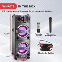 Pyle Bluetooth-PA-Lautsprecher 2000W, tragbar, Outdoor-PA-System, Mikrofon-Eingang, Party-LEDs, USB/SD-Player, AUX/RCA, FM-Radio, kraftvoller Sound, ideal für Events und Partys