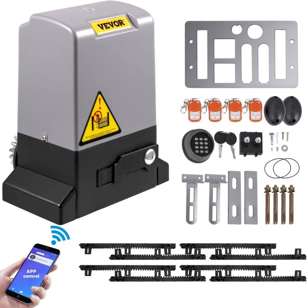 VEVOR sliding door opener 1800kg, automatic gate drive with 4 remote controls & app control, electric roller garage door opener, safety system, 4m travel