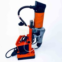 Fein KBM 50 Q magnetic core drilling machine, 2-speed gearbox, forward/reverse rotation, compact, powerful, precise drilling, versatile for metalworking, easy handling, robust design.