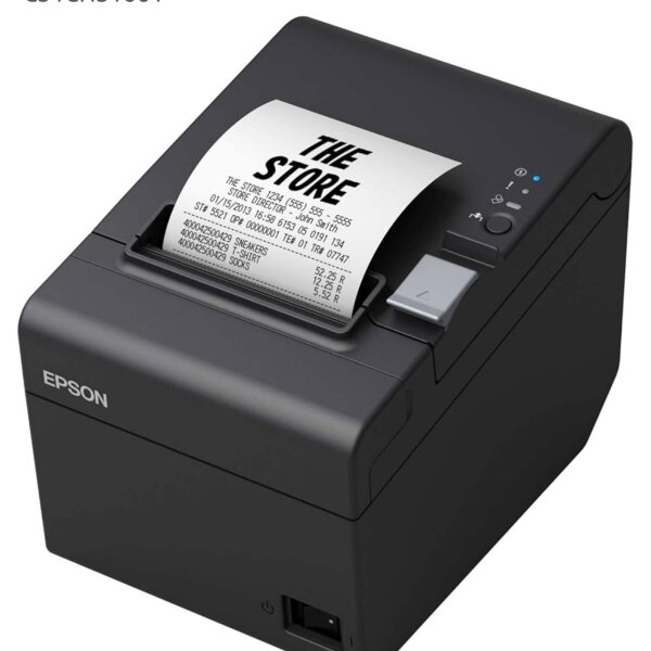 Epson TM-T20III receipt printer, model TM-T20III, thermal printer, Ethernet & USB, 250 mm/s, glossy black, ideal for tickets and receipts, fast output, compact, reliable performance for retail and hospitality