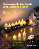 SoulBay LED Tealight Set, 12-pack, rechargeable, includes remote control & timer, charging station & USB cable, flickering light, ideal for living room, party, Halloween & Christmas decoration