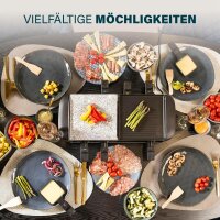Princess Raclette Grill 162820, Steingrill für 8 Personen, 8 Pfännchen, regelbarer Thermostat, Antihaft, schwarz, vielseitig für Fleisch, Gemüse und Käse, modernes Design, einfache Reinigung