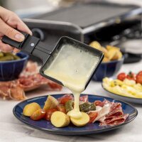 Princess Raclette Grill 162820, Steingrill für 8 Personen, 8 Pfännchen, regelbarer Thermostat, Antihaft, schwarz, vielseitig für Fleisch, Gemüse und Käse, modernes Design, einfache Reinigung