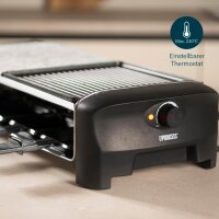 Princess Raclette Grill 162820, Steingrill für 8 Personen, 8 Pfännchen, regelbarer Thermostat, Antihaft, schwarz, vielseitig für Fleisch, Gemüse und Käse, modernes Design, einfache Reinigung