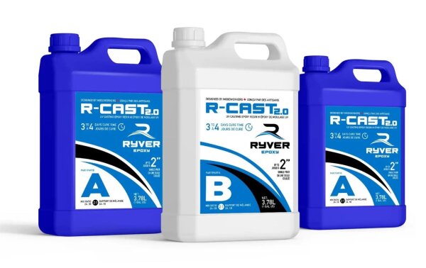 RYVER EPOXY R-CAST2.0 Epoxy resin, casting resin for river tables & wood resin furniture, crystal clear, UV-resistant, high flowability, ideal for creative furniture projects and resin applications