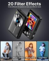 1080P digital camera, 44MP compact camera, 2.4" LCD, 16X zoom, 32GB card, 1 battery, portable, ideal for children, teenagers, beginners, black