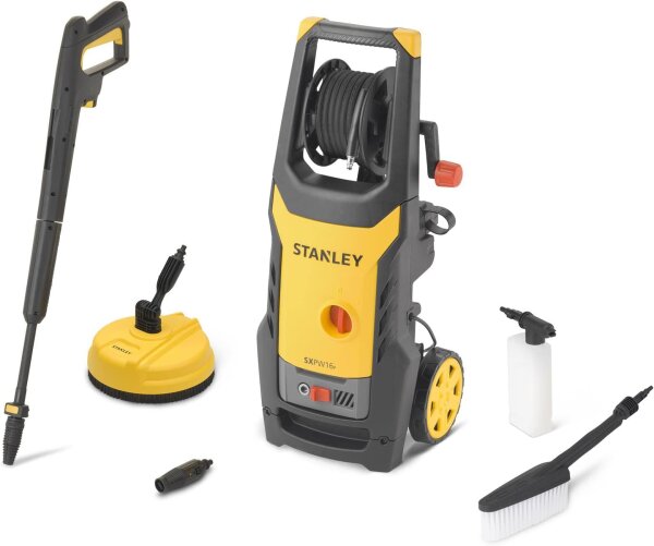 Stanley SXPW16PE pressure washer, 1600 W, 125 bar, 420 l/h, incl. Patio Cleaner Deluxe & fixed brush, ideal for patios, vehicles & garden cleaning