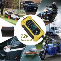6A Autobatterieladegerät 12V, intelligentes, vollautomatisches Ladegerät mit Erhaltungsfunktion, Temperaturkompensation, LCD-Display, geeignet für Auto, LKW, Motorrad, Rasenmäher, Boot, Schiffsbatterien