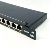 DIGITUS Cat.6a patch panel, 12 ports, 0.5U, shielded, black, model DN-91612S-SL-EA – compact network panel for professional cabling, high transmission rates, robust design