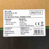 DIGITUS Cat.6a patch panel, 12 ports, 0.5U, shielded, black, model DN-91612S-SL-EA – compact network panel for professional cabling, high transmission rates, robust design