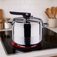 San Ignacio Turia pressure cooker, stainless steel, 5L, Ø20cm, energy-saving, heat-resistant handle, suitable for all types of cookers, safety valve, modern design