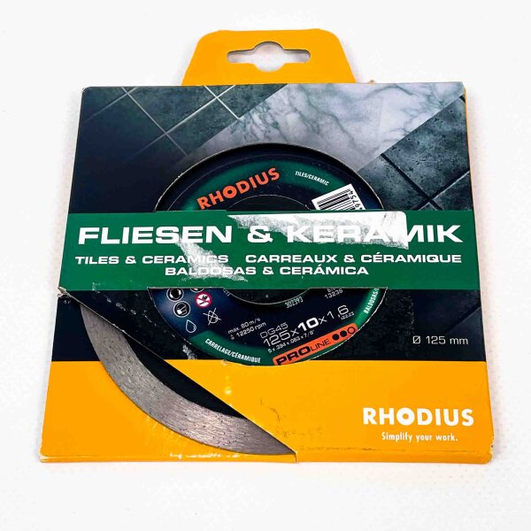 RHODIUS DG45 diamond cutting disc 125mm, 1.6mm cutting width, 10mm segment height, for tiles, precise, fast cut, durable, professional quality