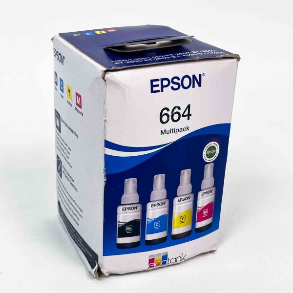 Epson 664 Multipack Tintenpatrone 4er-Set C13T664640, kompatibel mit Epson-Druckern, Farben: Schwarz, Cyan, Gelb, Magenta, hochwertige Druckqualität, ideal für Home-Office und Büro