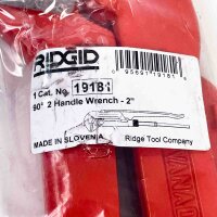 Ridgid 19181, 2" Schwedenschlüssel, Doppelgriff, 90° Winkel, robuster Rohrschlüssel, rote Ausführung, ideal für Installateure, präziser Halt, langlebig, ergonomisch, Profi-Werkzeug für Rohrmontage.