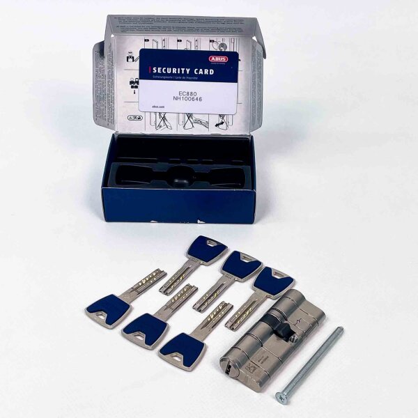 Abus EC880 Schließzylinder, verschiedenschließend, Profilzylinder 35/45, 6 saphirblaue Schlüssel, Sicherungskarte, hochwertige Sicherheit für Türen, langlebig und zuverlässig