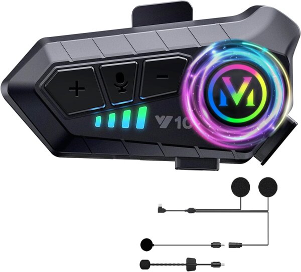 Y10 Motorradhelm Bluetooth-Headset, Modellnr Y10, kabellose Kopfhörer, IPX6 wasserdicht, Bluetooth 5.3, integrierte Geräuschunterdrückung, ideal für Solo-Fahrer, klare Kommunikation und Musik unterwegs