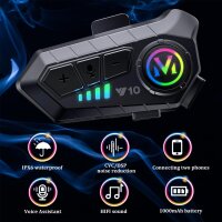 Y10 Motorradhelm Bluetooth-Headset, Modellnr Y10, kabellose Kopfhörer, IPX6 wasserdicht, Bluetooth 5.3, integrierte Geräuschunterdrückung, ideal für Solo-Fahrer, klare Kommunikation und Musik unterwegs