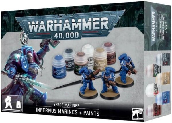 Warhammer 40k Space Marines Infernus Marines Set 60-11, tabletop figures, including paints, highly detailed miniatures, ideal for collectors and hobby painters, versatile for use in strategy games