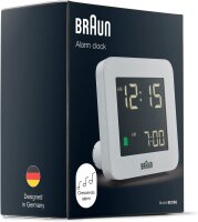 Braun BC09G Digital Alarm Clock Grey, model with snooze function, negative LCD display, fast time setting and rising alarm tone – modern alarm clock for stylish bedroom.