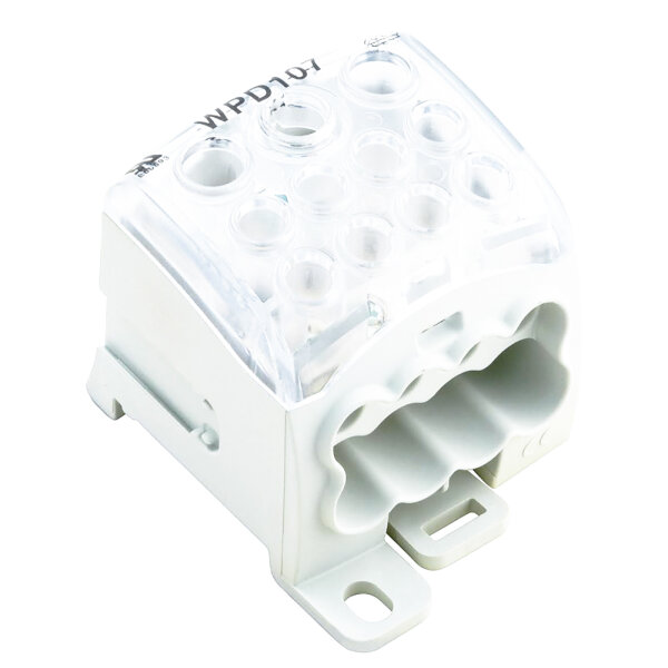Weidmüller WPD 107 Potentialverteilerklemme, Modell 562220000, 1x95/2x35+8x25 mm², Schraubanschluss, lichtgrau, 11 Anschlüsse, 1 Etage, 270A, 1000V, für flexible Stromverteilung