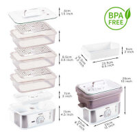 Duronic FS87 Dampfgarer 870W, BPA-frei, 3 stapelbare Behälter, 10,6L Fassungsvermögen, Timer, automatische Abschaltung, gesundes Dampfgaren für Gemüse, Fisch, Reis