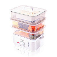 Duronic FS87 Dampfgarer 870W, BPA-frei, 3 stapelbare Behälter, 10,6L Fassungsvermögen, Timer, automatische Abschaltung, gesundes Dampfgaren für Gemüse, Fisch, Reis