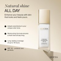 MERODA Changing Foundation SPF 30, 30ml – Color-changing makeup foundation for mature skin, adapts to light to medium skin tones, perfect complexion, facial care, innovative formula