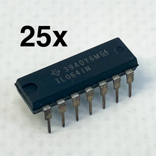 Texas Instruments TL064IN JFET Quad-OpAmp, 25 Stück, 200 µA/Verstärker, DIP-14, Low-Power, Elektronik-Bauteil