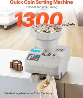 VEVOR Coin Counter 11000, Coin Sorter, LED Display, Automatic Money Counter, for International Coins & Tokens, Fast Coin Counting Machine, Large Capacity, Easy Operation