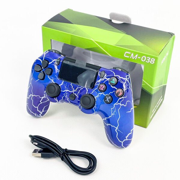 Wireless Controller CM-038, Drahtloser Controller für PS4/PS3/IOS/PC, ergonomisch, Vibrationsfunktion, Lila/Blau, präzise Steuerung, Bluetooth, wiederaufladbar, rutschfestes Design, Plug & Play, lange Akkulaufzeit