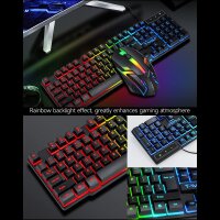 T-Wolf TF800 Gaming Set, Model TF800, 4-piece: QWERTY keyboard with 104 keys, LED mouse, headset, mousepad, compatible with PC, Xbox, Switch, colorful lighting, ideal for gamers