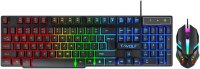T-Wolf TF800 Gaming Set, Model TF800, 4-piece: QWERTY keyboard with 104 keys, LED mouse, headset, mousepad, compatible with PC, Xbox, Switch, colorful lighting, ideal for gamers