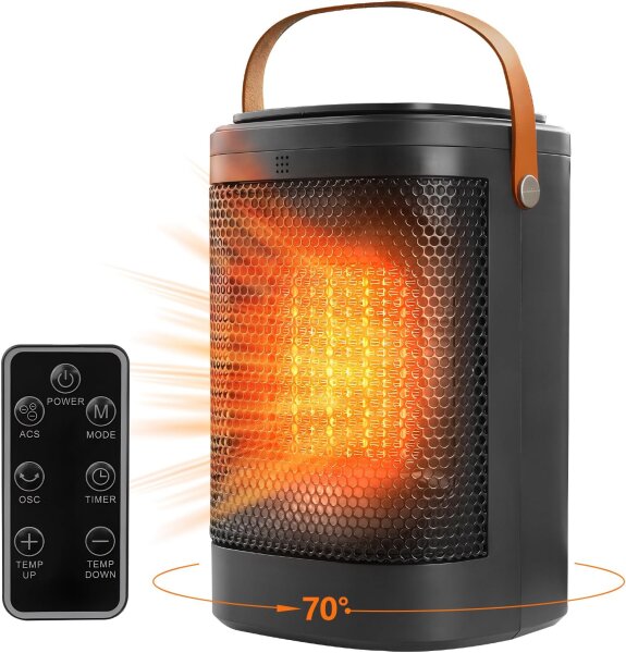 1500 Elektroheizgerät XY-618S, kompakter Heizlüfter für Innenräume, 70°-Schwenkfunktion, schnelle & sichere Erwärmung, 1-12h Timer, Fernbedienung, ideal für Schlafzimmer & Büro, schwarz