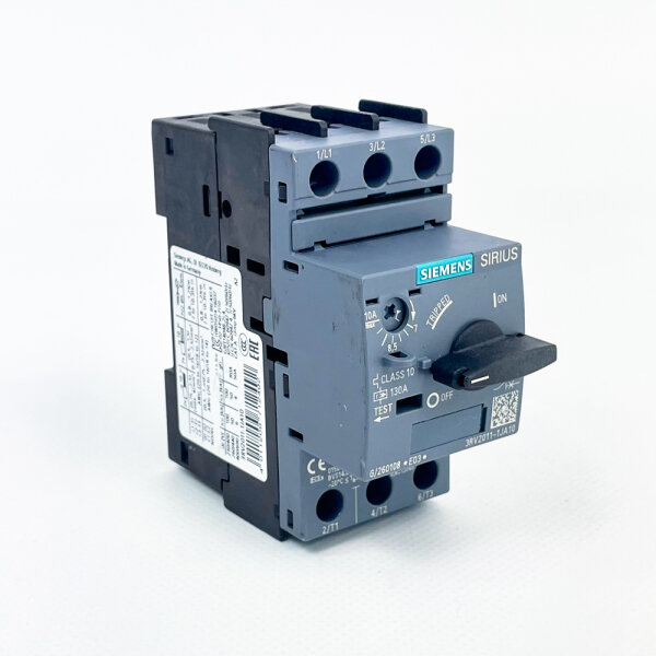 Siemens Sirius circuit breaker 3RV2011-1JA10 S00, motor protection, 7.0-10.0A, compact device, reliable protection, easy installation, high switching capacity, overload and short-circuit protection