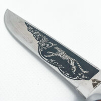 Ger-Saber Jagdmesser FB1637, 3CR13 Stahl, feststehende Klinge, Holg-Griff, Gepard-Muster, robustes Outdoor-Messer für Jäger und Abenteurer