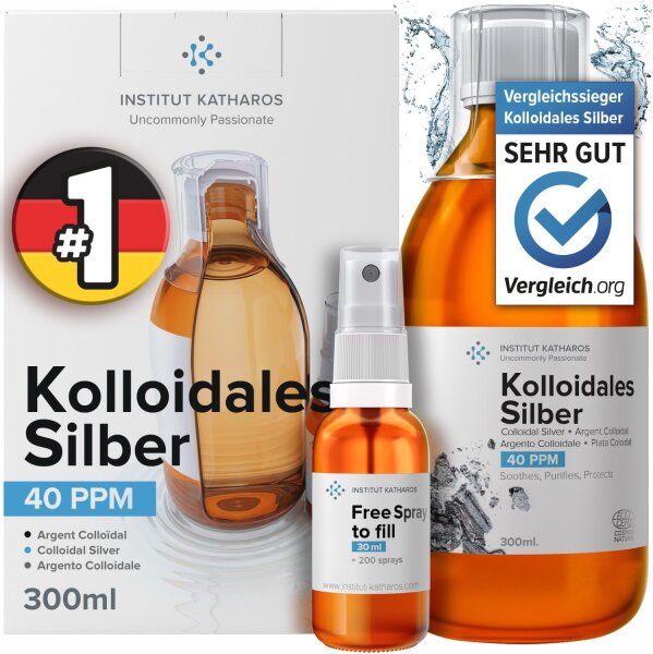 Institut Katharos Silberspray 300ml 40ppm, Kolloidales Silber für Haustiere, Wund- & Juckreizspray bei Milben, Grasmilben, Herbstgrasmilben, Pfotenpflege, 100% natürlich, für Hunde, Katzen, Pferde