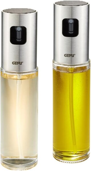 GEFU 525439 Essig- & Öl-Sprüher NEVA 100ml 2er Set – Sprühflaschen für präzises Dosieren, fettarmes Kochen, ideal für Speiseöl und Essig, modernes Design, einfache Handhabung