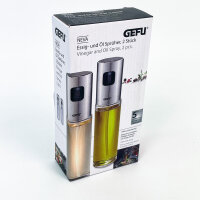 GEFU 525439 Essig- & Öl-Sprüher NEVA 100ml 2er Set – Sprühflaschen für präzises Dosieren, fettarmes Kochen, ideal für Speiseöl und Essig, modernes Design, einfache Handhabung