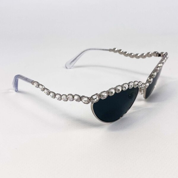 Swarovski SK 7030 Cat Eye Sunglasses, Silver, Size 59, Model 140 3N, one stone is missing